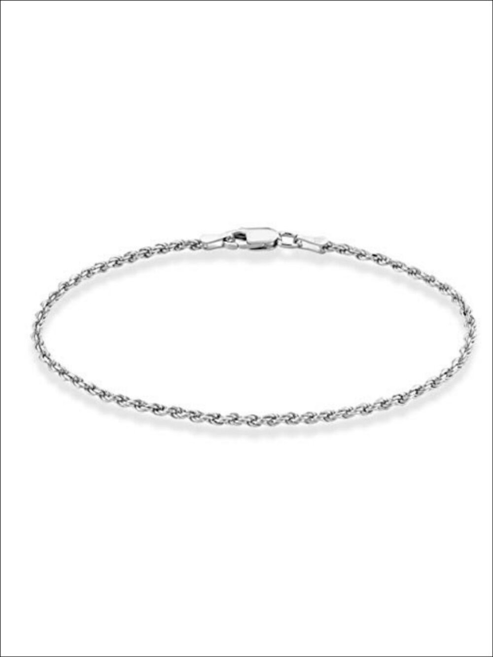 Italian 925 Sterling Silver Rope Bracelet 2mm Unisex Lobster Clasp 7"
